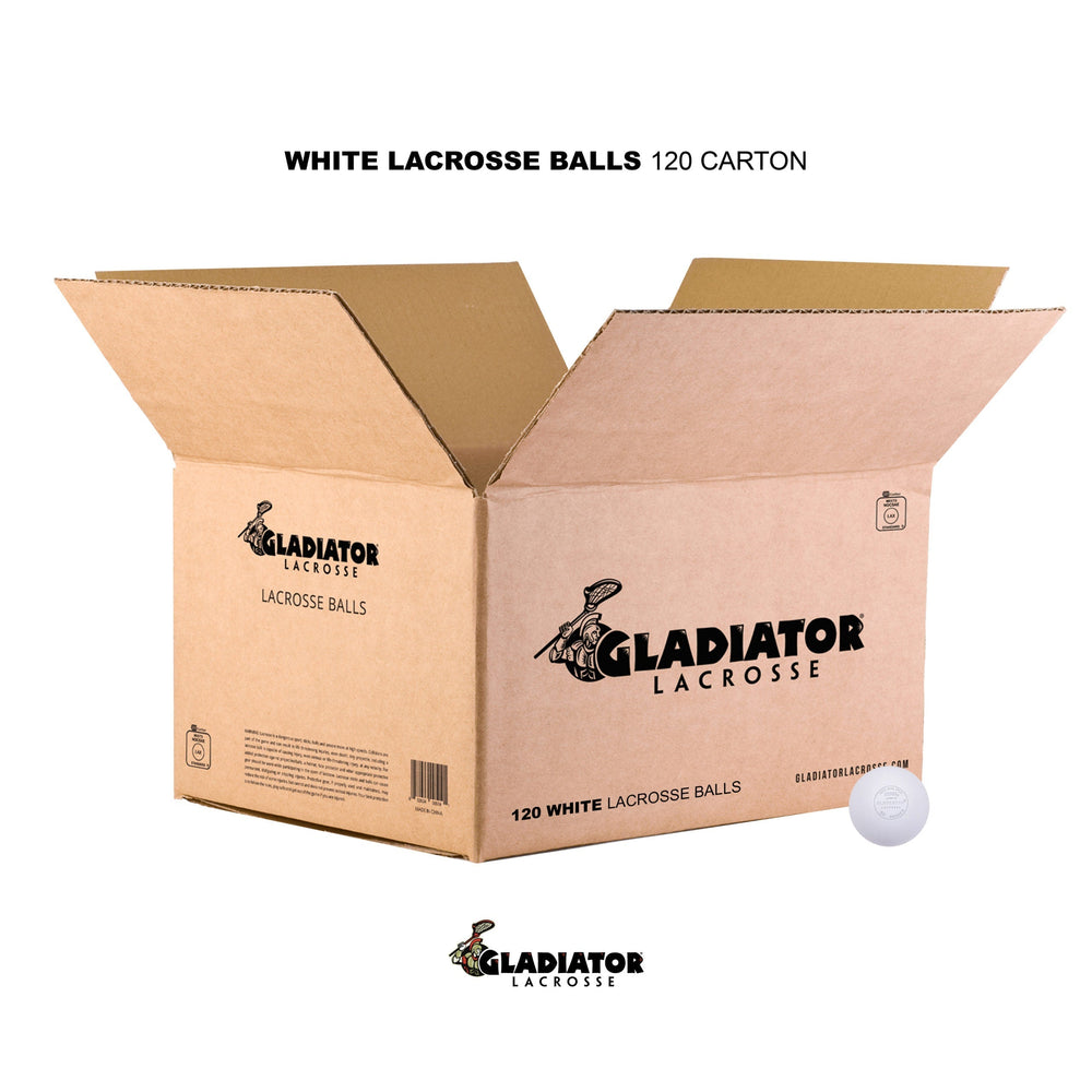 Gladiator Lacrosse Case of 120 OFFICIAL Lacrosse Game Balls – White – MEETS NOCSAE STANDARDS, SEI CERTIFIED