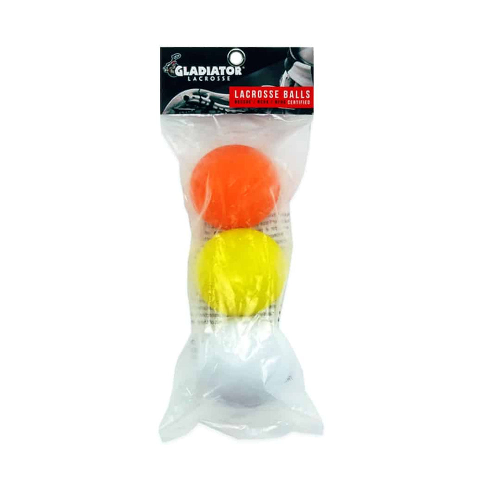 GLADIATOR LACROSSE PACK OF 3 OFFICIAL LACROSSE BALLS – MULTICOLOR – MEETS NOCSAE STANDARDS, SEI CERTIFIED