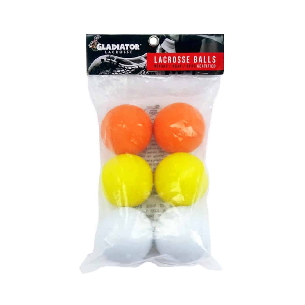 GLADIATOR LACROSSE PACK OF 6 OFFICIAL LACROSSE BALLS – MULTICOLOR – MEETS NOCSAE STANDARDS, SEI CERTIFIED