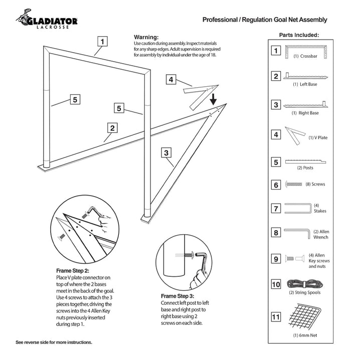 Gladiator Lacrosse Professional Lacrosse Goal with 6 mm White Net Pair