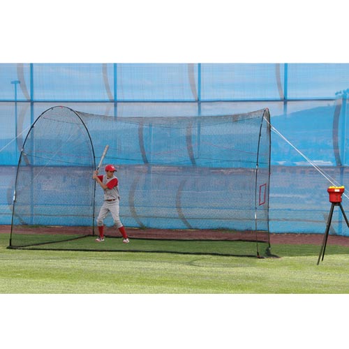 Crusher Fastball & Curveball Mini Ball Pitching Machine With HomeRun 12' Batting Cage