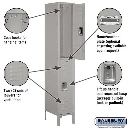 Salsbury 12" Wide Double Tier Standard Metal Locker 12" W x 78" H x 18" D (Unassembled)