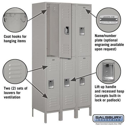 Salsbury 12" Wide Double Tier Standard Metal Locker 36" W x 78" H x 12" D (Unassembled)