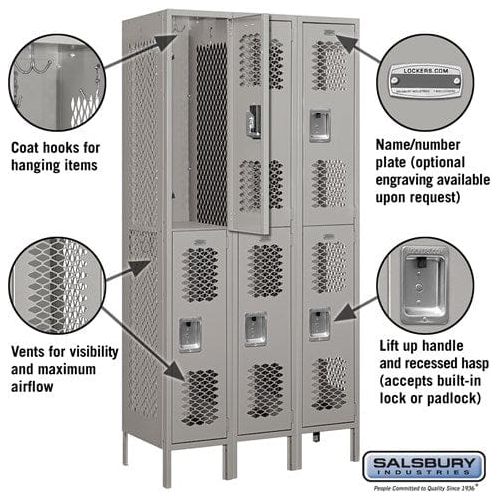 Salsbury 12" Wide Double Tier Vented Metal Locker 36" W x 78" H x 12" D (Unassembled)