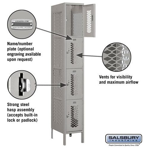 Salsbury 12" Wide Four Tier Vented Metal Locker 12" W x 78" H x 12" D (Unassembled)