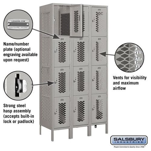 Salsbury 12" Wide Four Tier Vented Metal Locker 36" W x 78" H x 12" D (Unassembled)