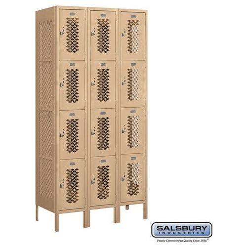 Salsbury 12" Wide Four Tier Vented Metal Locker 36" W x 78" H x 12" D (Unassembled)