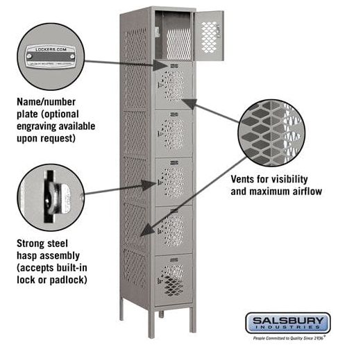 Salsbury 12" Wide Six Tier Box Style Vented Metal Locker 12" W x 78" H x 12" D (Unassembled)