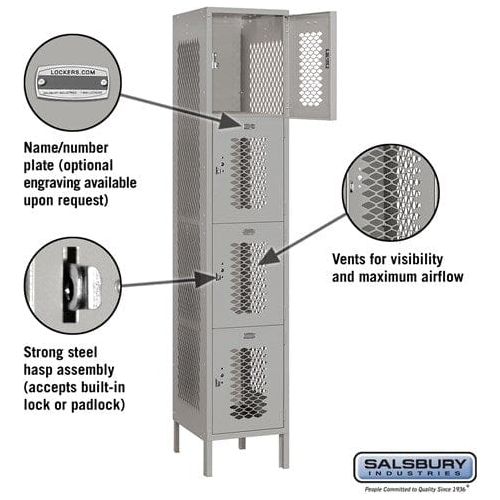 Salsbury 15" Four Tier Vented Metal Locker 15" W x 78" H x 18" D (Unassembled)