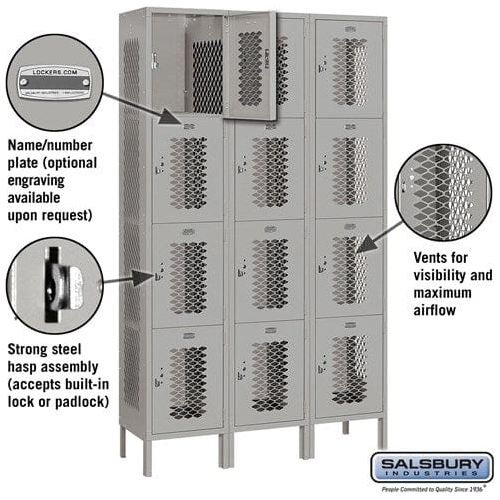 Salsbury 15" Four Tier Vented Metal Locker 45" W x 78" H x 15" D (Unassembled)