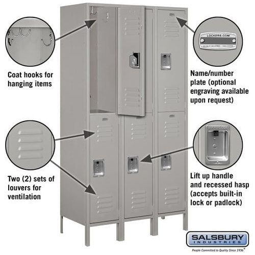 Salsbury 15" Wide Double Tier Standard Metal Locker 45" W x 78" H x 18" D (Unassembled)