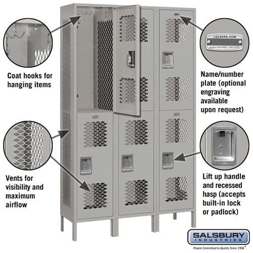 Salsbury 15" Wide Double Tier Vented Metal Locker 45" W x 78" H x 15" D (Unassembled)