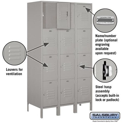 Salsbury 15" Wide Four Tier Standard Metal Locker 45" W x 78" H x 15" D (Unassembled)