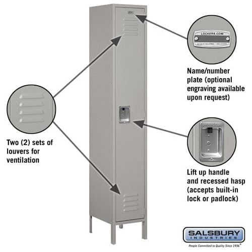 Salsbury 15" Wide Single Tier Standard Metal Locker 15" W x 78" H x 15" D (Unassembled)